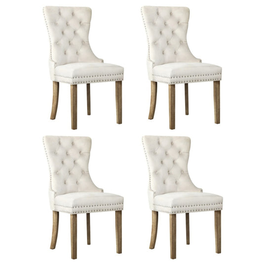 Oikiture 4x Velvet Dining Chairs French Provincial Tufted Beige