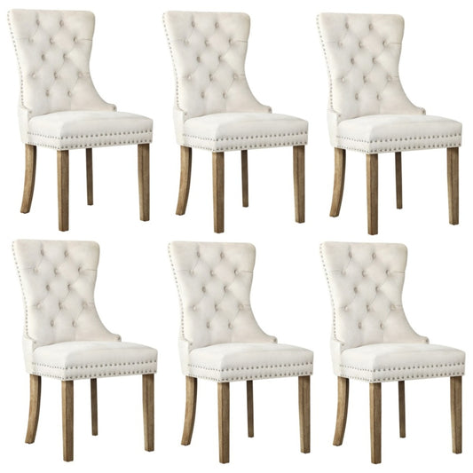 Oikiture 6x Velvet Dining Chairs French Provincial Tufted Beige