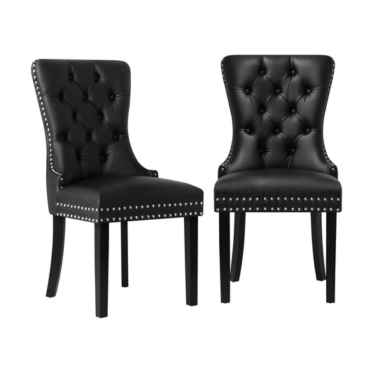 Oikiture Velvet Dining Chair with French Tufted X2 Black