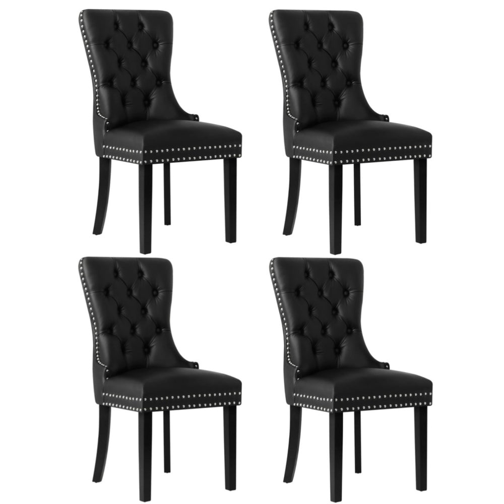 Oikiture 4x Dining Chairs French Provincial Tufted PU Leather Black