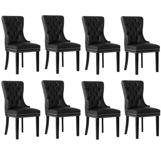 Oikiture 8x Dining Chairs French Provincial Tufted PU Leather Black