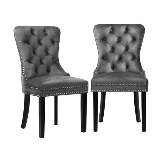 Oikiture Velvet Dining Chair with French Tufted X2 Grey