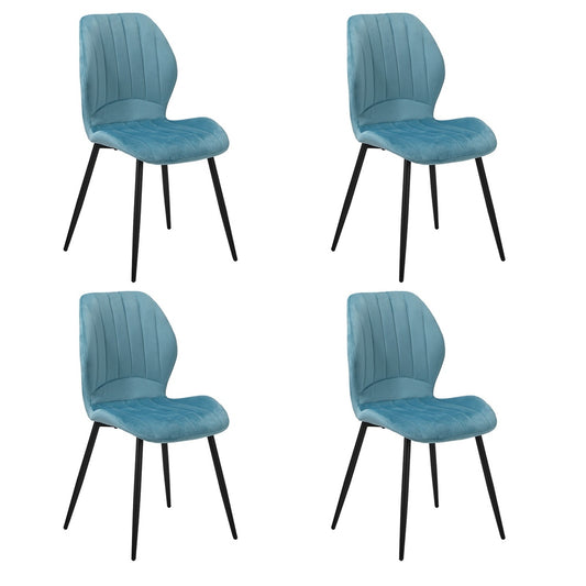 Oikiture Set of 4 Dining Chairs Padded Seat Armless Velvet Blue