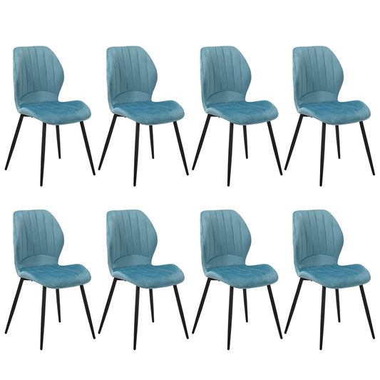 Oikiture Set of 8 Dining Chairs Padded Seat Armless Velvet Blue