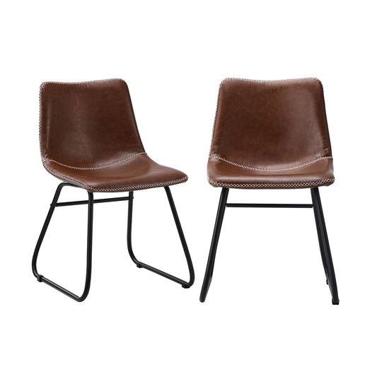 Oikiture 2x Dining Chairs Lounge Retro Padded Seat PU Brown