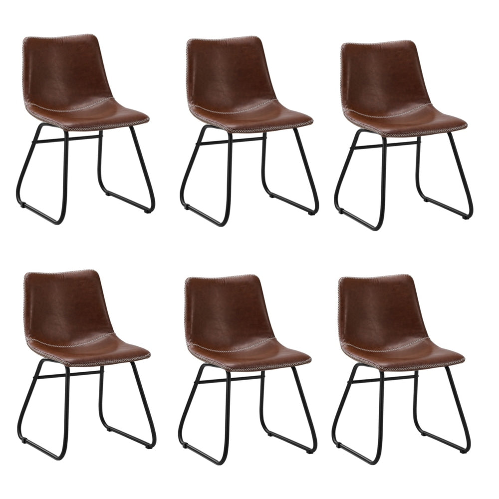Oikiture 6x Dining Chairs Retro Padded Seat PU Brown