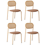 Oikiture 4PCS Dining Chair Rattan Furniture PU Leather Brown