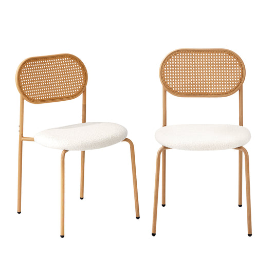 Oikiture 2PCS Rattan Dining Chair Sherpa White