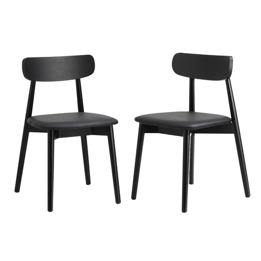 Oikiture 2x Dining Chairs PU Leather Solid Wood Cafe Lounge Black