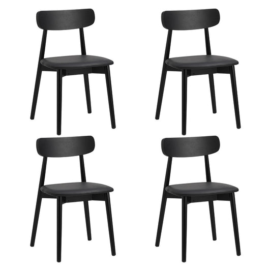 Oikiture 4x Dining Chairs PU Leather Solid Wood Black