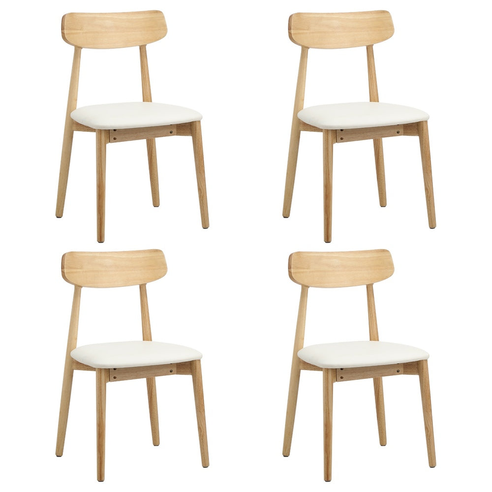 Oikiture 4x Dining Chairs PU Leather Solid Wood Beige