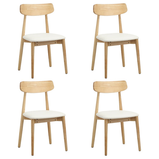 Oikiture 4x Dining Chairs PU Leather Solid Wood Beige