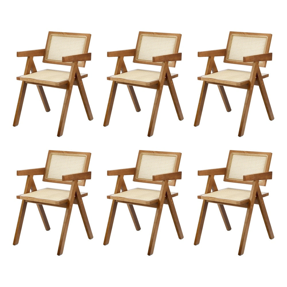 Oikiture 6x Dining Chairs Rattan Chair Wooden Walnut