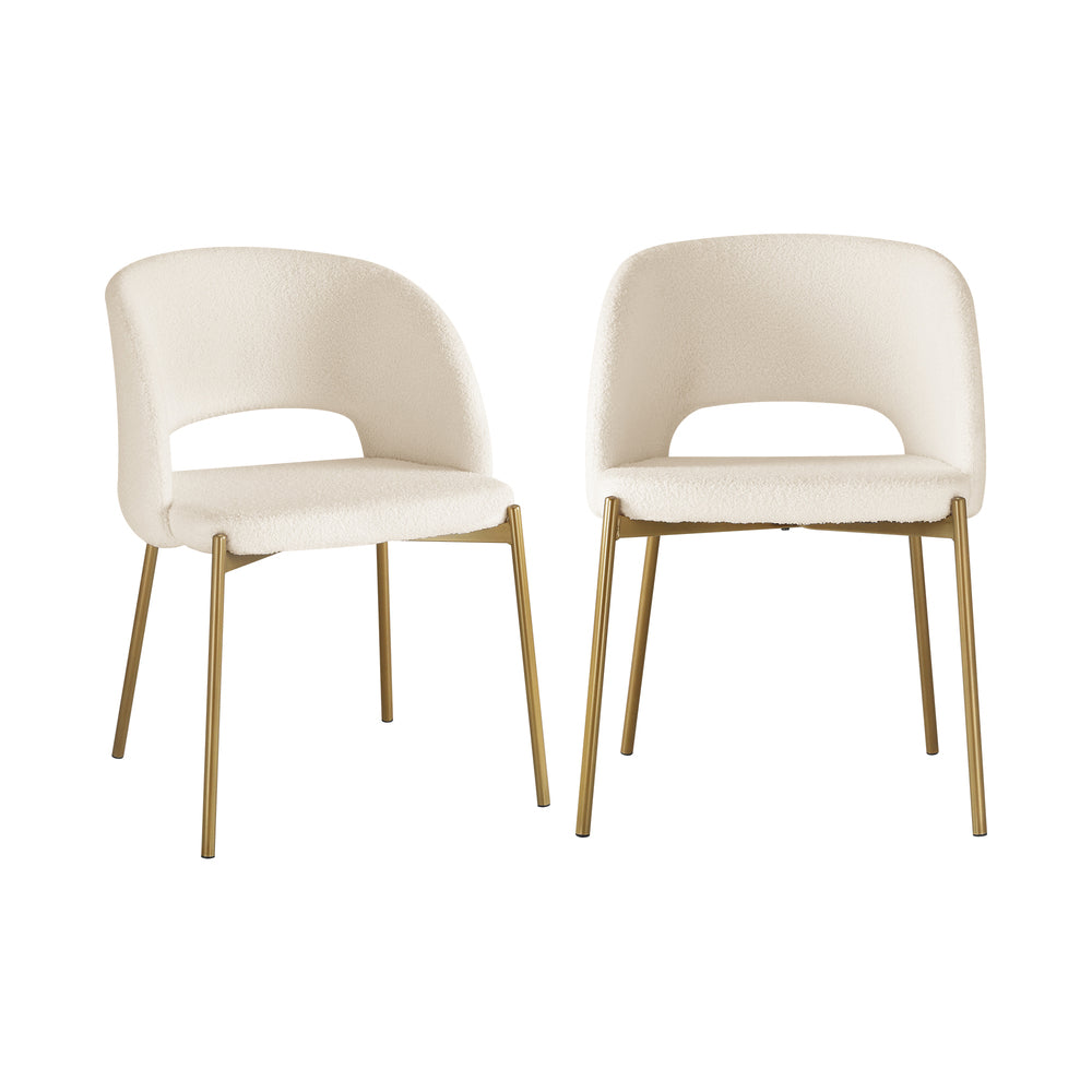 Oikiture Dining Chair Set of 2 Sherpa White and Gold
