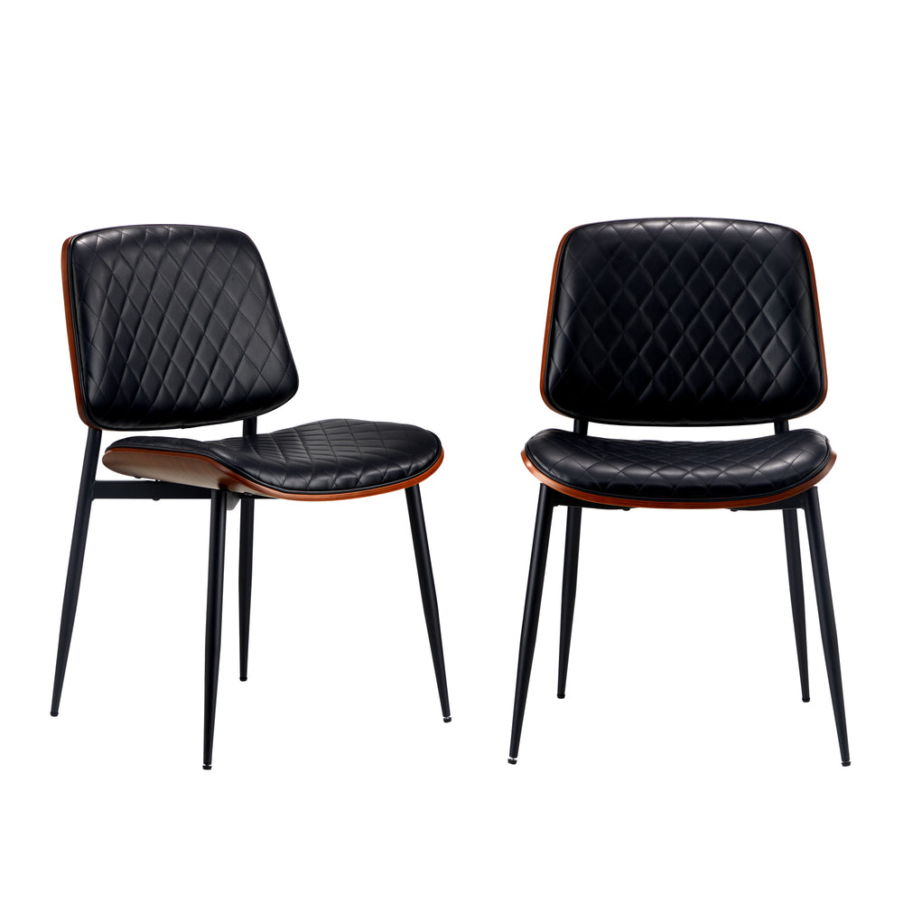 Oikiture 2x Dining Chairs Leather Seat Metal Legs Black
