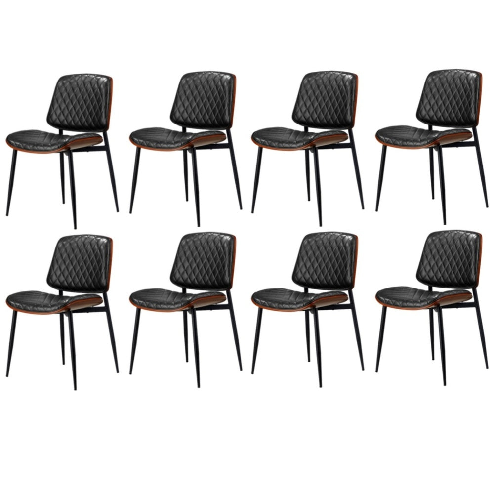 Oikiture 8x Dining Chairs Retro PU Leather Solid Wood Metal Leg Black