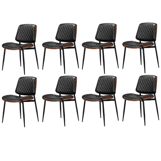 Oikiture 8x Dining Chairs Retro PU Leather Solid Wood Metal Leg Black