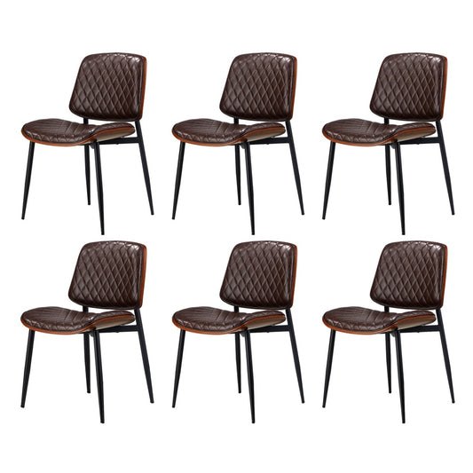 Oikiture 6x Dining Chairs Leather Wooden Metal Legs Walnut