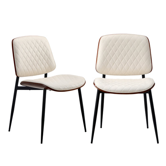 Oikiture 2x Dining Chairs PU Leather Wood Frame Metal Legs White