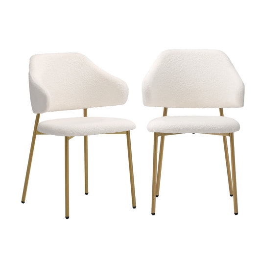 Oikiture 2x Dining Chair Sherpa Gold&White