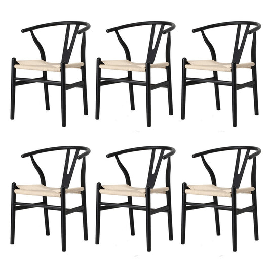 Oikiture 6xDining Chair Wooden Hans Wegner Wishbone Black