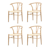 Oikiture 4x Dining Chair Metal Hans Wegner Chairs Wishbone Beige