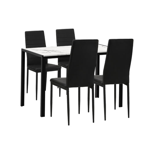 Oikiture 120cm Rectangle Dining Table with 4PCS Dining Chairs Marble White&Black