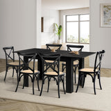Oikiture 160cm Extendable Dining Table with 6PCS Dining Chairs Geometric Black