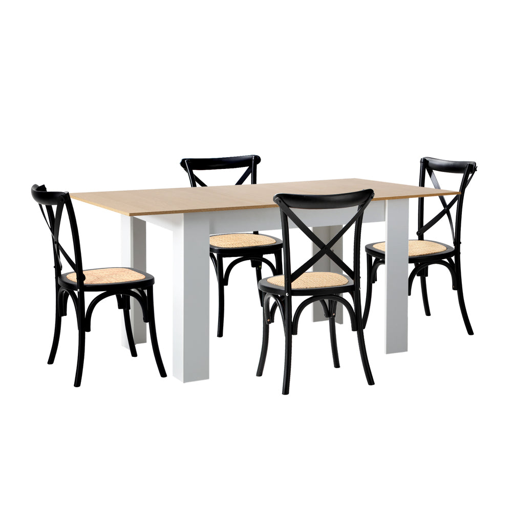 Oikiture 160cm Extendable Dining Table with 4PCS Chairs Crossback Black