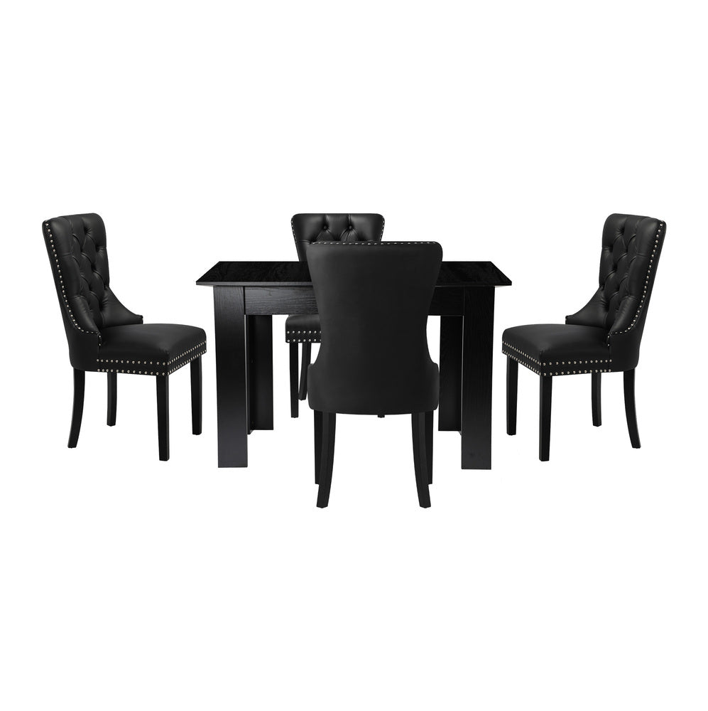Oikiture Dining Set 160cm Extendable Table with 4PCS Chairs PU Leather