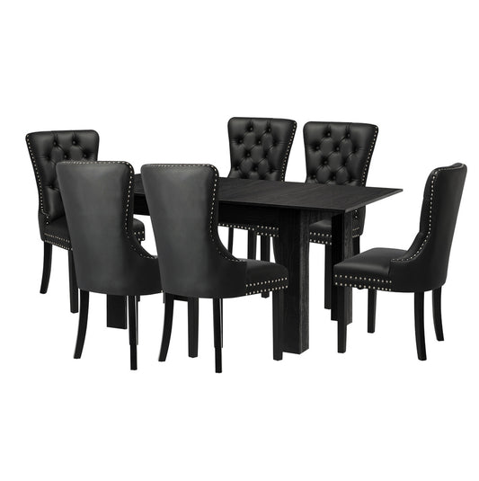 Oikiture Dining Set 160cm Extendable Table with 6PCS Chairs PU Leather