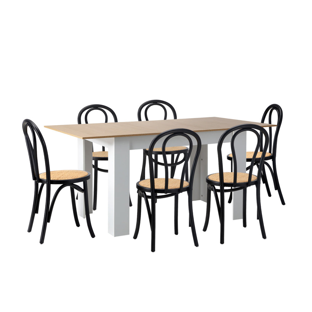 Oikiture 160cm Extendable Dining Table with 6PCS Crossback Chairs Black