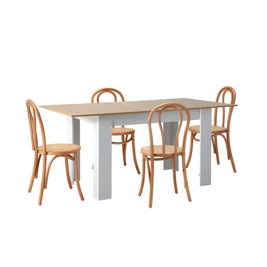 Oikiture 160cm Extendable Dining Table with 4PCS Crossback Chairs Natural