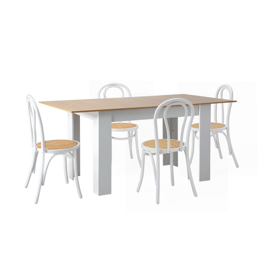 Oikiture 160cm Extendable Dining Table with 4PCS Crossback Chairs White