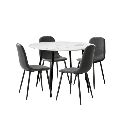 Oikiture Round Dining Table & 4PCS Dining Chairs PU Grey