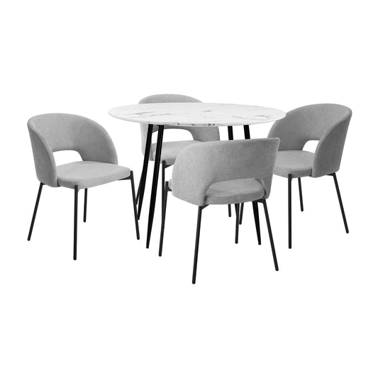 Oikiture 110cm Round Dining Table with 4PCS Chairs Grey Fabric