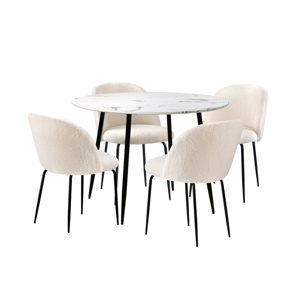 Oikiture Round Dining Table & 4PCS Dining Chairs White Sherpa