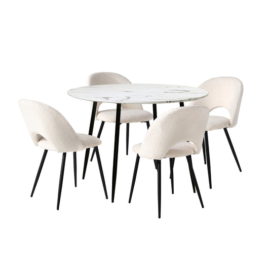 Oikiture Round Dining Table & 4PCS Dining Chairs Sherpa White