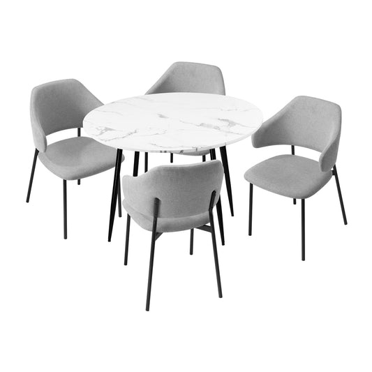 Oikiture 110cm Round Dining Table with 4PCS Chairs Fabric Grey