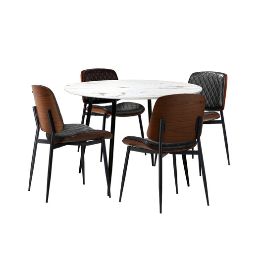 Oikiture Round Dining Table & 4PCS Dining Chairs PU Black
