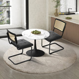 Oikiture 60cm Round Dining Table with 2PCS Dining Chairs PU Leather Black
