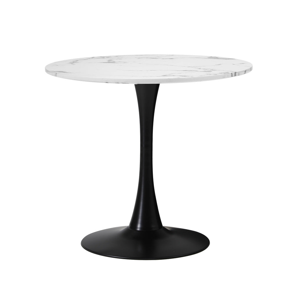 Oikiture 60cm Round Dining Table with 2PCS Dining Chairs PU Leather Black
