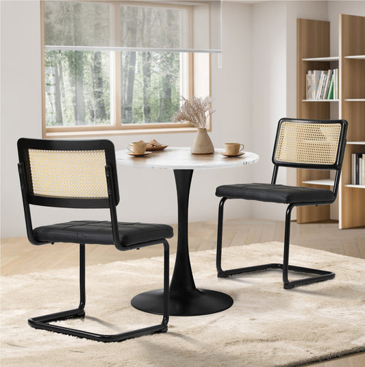 Oikiture 60cm Round Dining Table with 2PCS Dining Chairs PU Leather Black