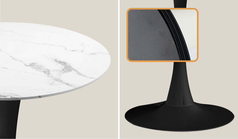 Oikiture 60cm Round Dining Table with 2PCS Dining Chairs PU Leather Black