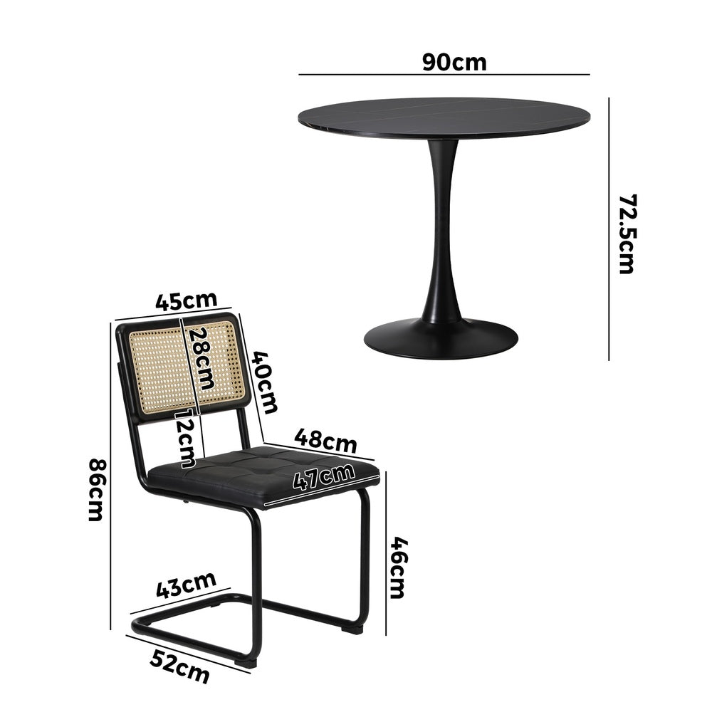 Oikiture 90cm Round Dining Table with 5PCS Dining Chairs PU Leather Black