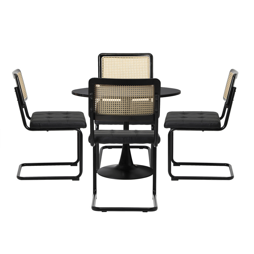Oikiture 90cm Round Dining Table with 5PCS Dining Chairs PU Leather Black