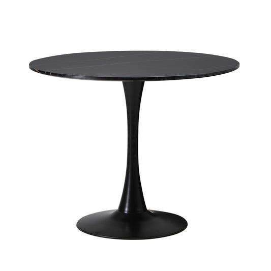 Oikiture 90cm Round Dining Table with 5PCS Dining Chairs PU Leather Black