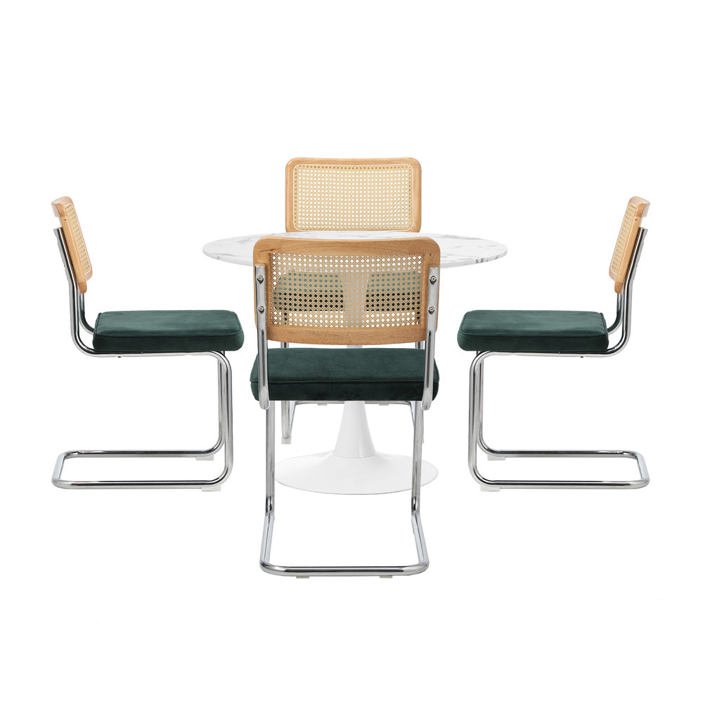 Oikiture 90cm Round Dining Table with 5PCS Dining Chairs Velvet White&Green