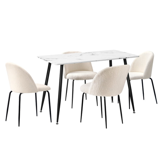 Oikiture 120cm Rectangle Dining Table with 4PCS Chairs White Sherpa