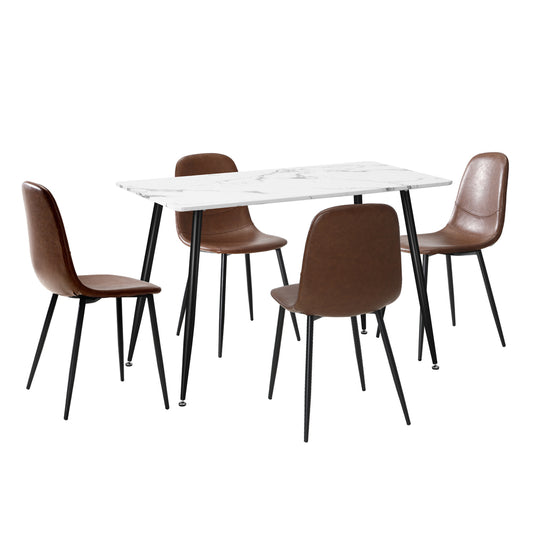 Oikiture 120cm Rectangle Dining Table with 4PCS Chairs PU Brown
